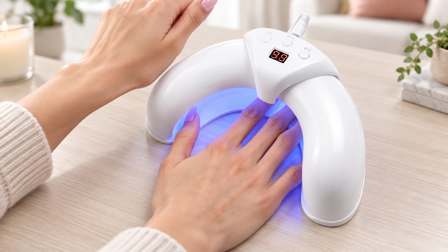 Fungabeam in use - person treating their nails at home with the device