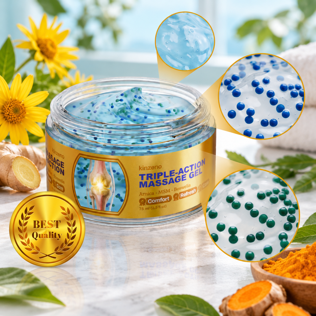 Kinzeno Massage Gel mit transluzentem blauem Gel und goldenem Kinzeno-Logo