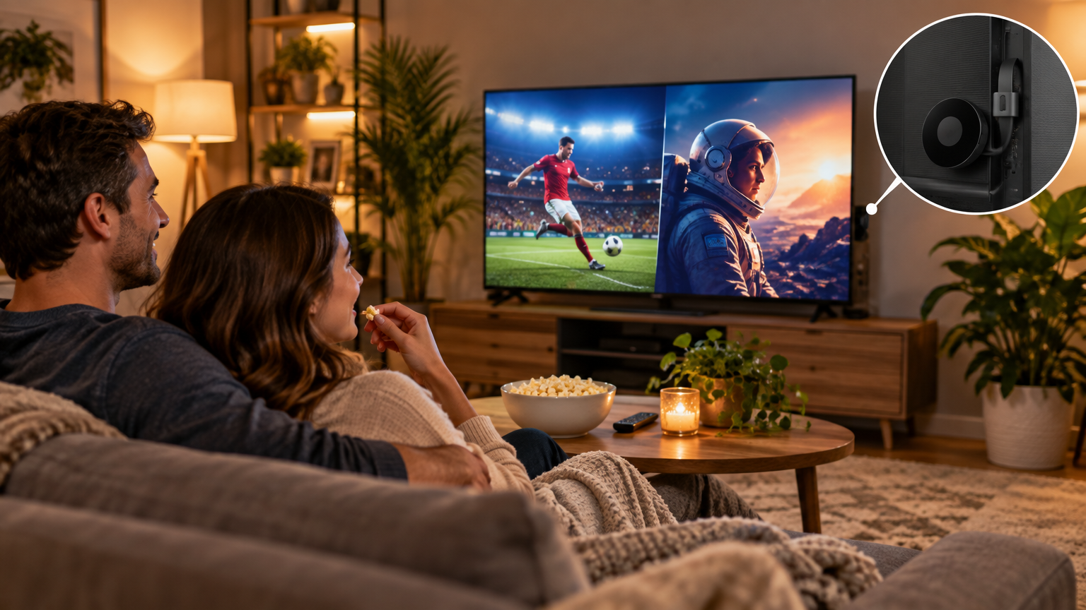 Family enjoying movies and sports together at home with EZStream, without worrying about subscription bills