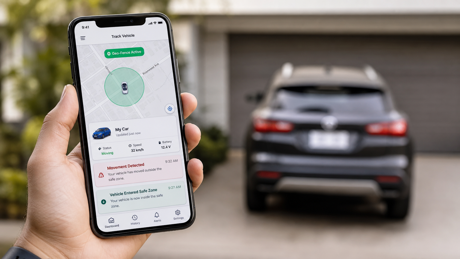 GPS tracking app showing car location